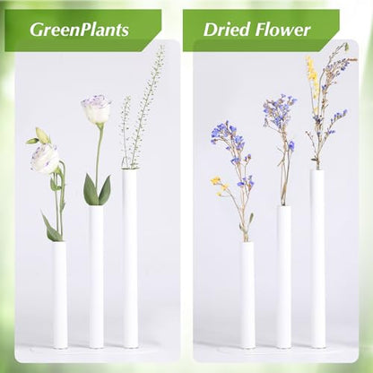 Magnetic Bud Vases Set of 6, White Aluminum Small Flower Vases with Stainless Steel Magnetic Bases, Minimalist Single Stem Vase Centerpieces for Wedding Dining Table Home Farmhouse Boho Decor