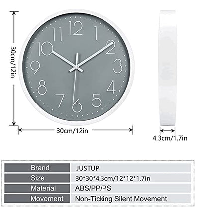 JUSTUP 12 inch Non-Ticking Wall Clock, Battery Operated Modern Wall Clock - color: Gray