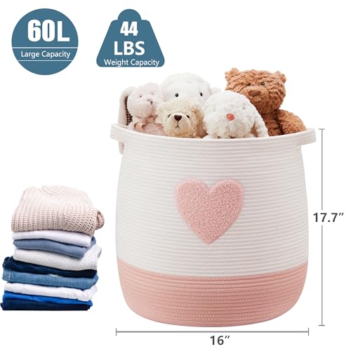 Pink Laundry Basket for Girls Room Baby Nursesry Hamper 60L Large