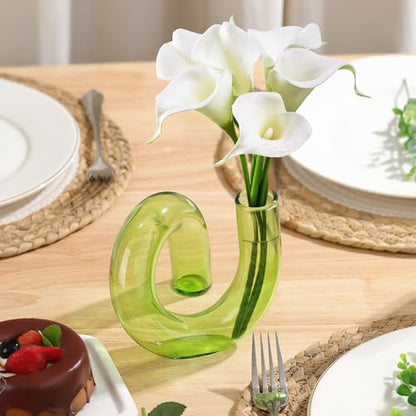 Joeyan Handmade Small Green Glass Flower Vase,Decorative Geometric Bud Vase - color: Green