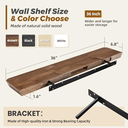 36x6.8x1.6in Slanted Solid Wood Floating Wall Shelves 2-Pack Brown - color: Brown, size: 36"-Set of 2