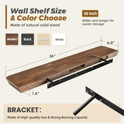 36x6.8x1.6in Slanted Solid Wood Floating Wall Shelves 2-Pack Brown - color: Brown, size: 36"-Set of 2