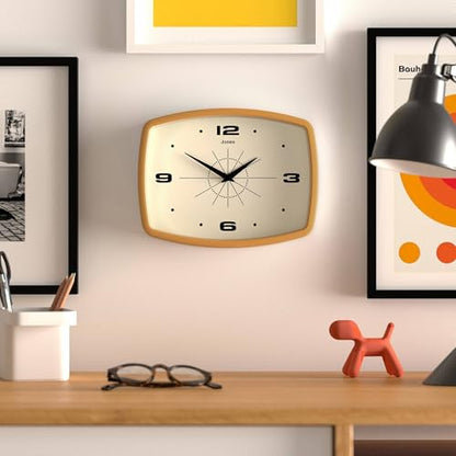 JONES CLOCKS® Movie wall Clock | Rectangular Retro Clock | 10" | Yellow - color: Mustard Yellow