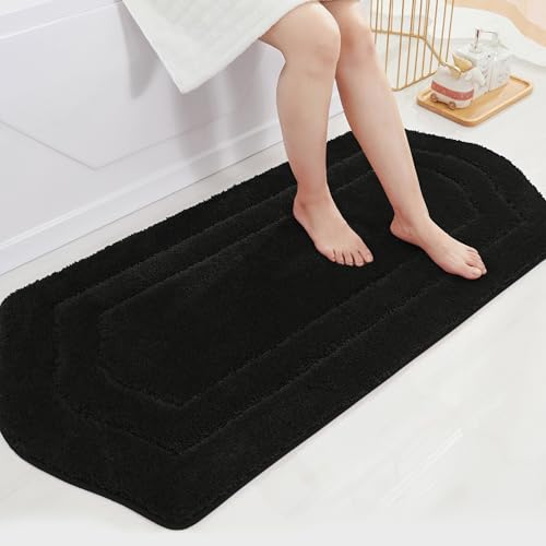 COSY HOMEER Plush Non-Slip Bath Mat, Black, 24" x 48" - color: Black, size: 24" x 48" (Oval)