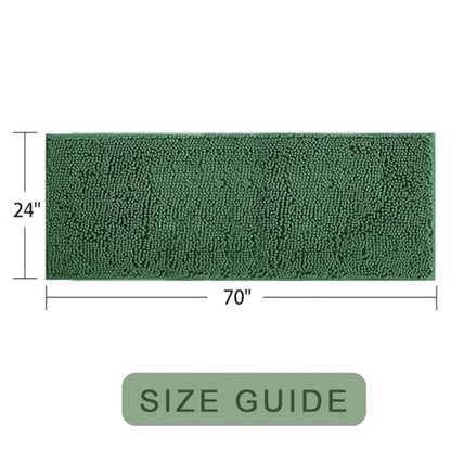 Chenille Bath Rug Runner, Ultra Soft Absorbent Bathroom Mat, Non-Slip PVC Backing, Machine Washable, 70x24, Dark Green - color: Dark Green, size: 2' x 5'10" (70"x24")