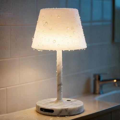 SAIWEYA Outdoor Waterproof Shower Lamp, 5200mAh Rechargeable Bathroom Lamp - color: Marble White, size: 5200mAh