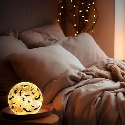 Rossesay 2 Pcs Halloween Glass Ball Lights 3.9 Inch Bat LED Globe Lights