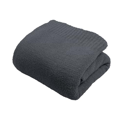 JOOJA Dark Grey Black Fuzzy Knitted Blanket, Soft Lightweight Plush Queen Size Blanket for Bed, Cozy Nights, Charcoal Grey, 90x90 - color: Charcoal Grey, size: 90x90