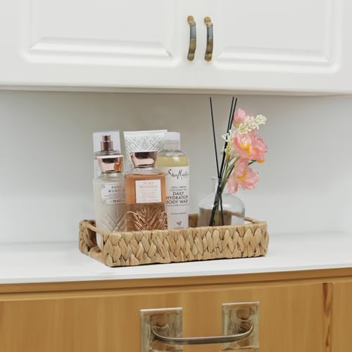 Water Hyacinth Bathroom Vanity Tray with Handle, 11 Inch - size: 11.1" x 7.1" x 2.2"