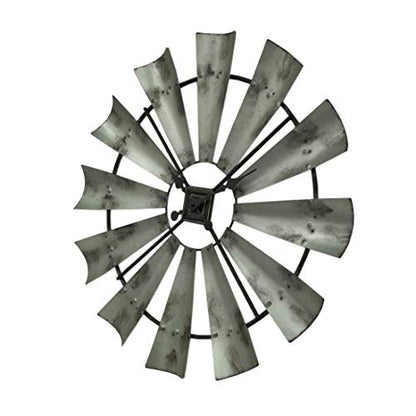 Distressed Grey Rustic 30 Inch Metal Windmill Wall Clock | 12 Blades Mark the Hours, Quartz Movement, 1 Inch Projection, Requires 1 AA Battery