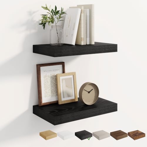 Dreamland 16 Inches Wall Mounted Wood Floating Shelves, Black, 2 Pack - color: Black, size: 16in