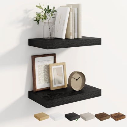 Dreamland 16 Inches Wall Mounted Wood Floating Shelves, Black, 2 Pack - color: Black, size: 16in