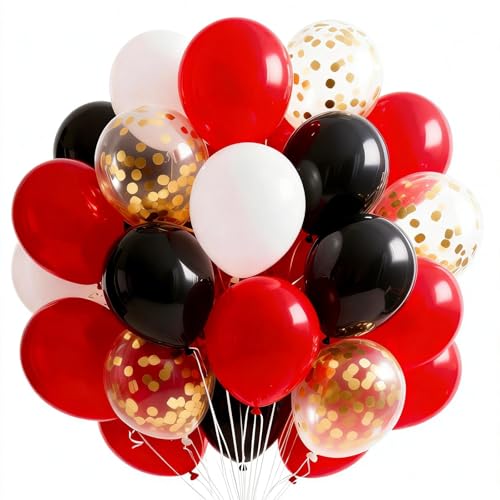 PartyWoo Red and Black Balloons 66pcs 12 Inch Black Red White Balloons - color: Red-3322
