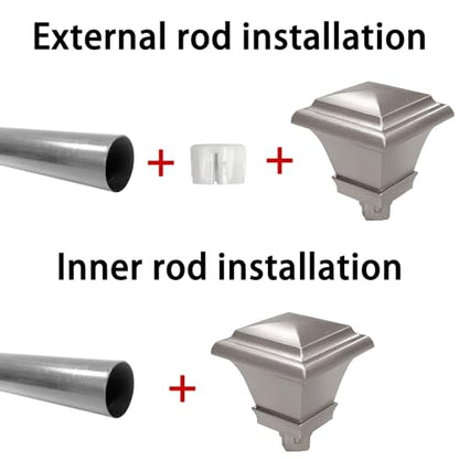 Finials for Curtain Rods, 2 Pcs Plastic Curtain Rod Finials for 1 and 7/8 Inch Diameter Rod,Drapery Rod Finials of Square Design (Silver)