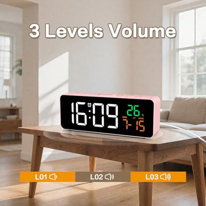 Netzu 3-in-1 Digital Clocks for Living Room, Small & Compact Alarm Clock - color: Pink