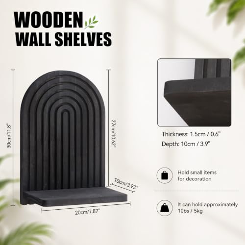 Artilady Boho Shelf Wall Decor, Black Solid Wood Mid Century Modern Decor - color: Black Wide