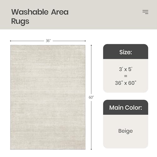 Valenrug Washable Area Rug 3x5, Non Slip Entryway Rug for Bedroom, Beige - color: 01-beige, size: 3' x 5' (Rectangular)
