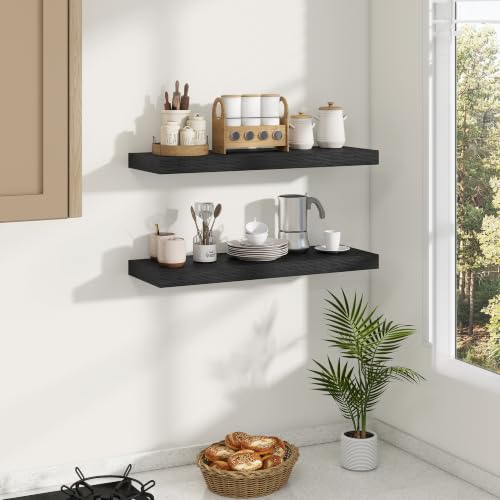 Dreamland 28 Inches Wall Mounted Wood Floating Shelves, Black, 2 Pack - color: Black, size: 28in