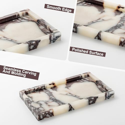Natural Calacatta Viola Marble Tray 10"x6" Rectangular - Non-Resin Bathroom Vanity Organizer & Office Desk Tray | Waterproof Stone Serving Platter for Jewelry/Perfume (Purple Portoro) - style: Calacatta Viola - 1 Pack