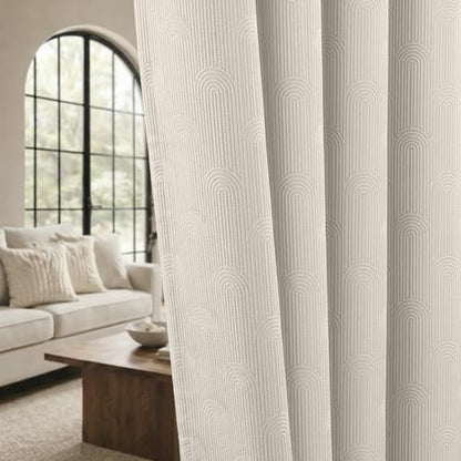 Beige Boho Blackout Curtains 2 Panels for Bedroom 52W*63L - color: Beige, size: 52"W x 63"L (Pack of 2)