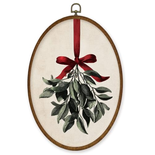 WULQYING Vintage Mistletoe Red Bow Oval Wall Art Decor Print Home 8.6x11.4 - color: Color15