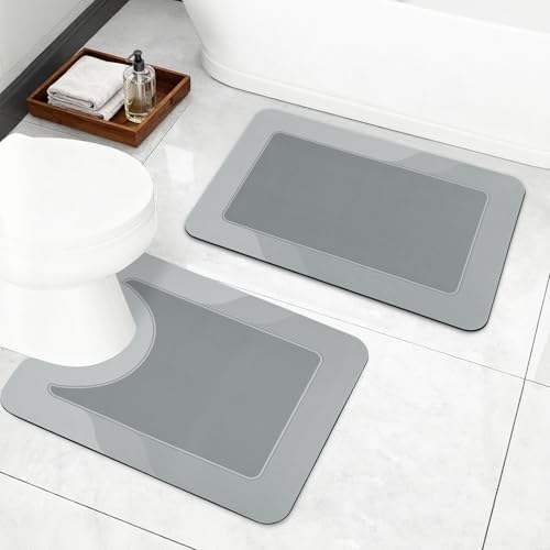 ArtyCozy Absorbent Soft Bath Mat 2 Piece, Grey, 16" × 24'' Plus 20'' × 24'' - color: Grey, size: 16'' × 24'' + 20'' × 24''