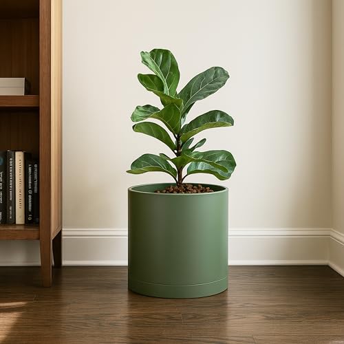 D'vine Dev Plastic Planter Pot with Saucer, 10 in, Olive, 74-X-I-2 - color: Olive, size: 10"