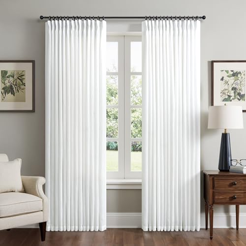 White Linen Curtains 80 Inches Long for Living Room Pinch Pleat Back Tab Thick Linen Textured Pleated Drape Hooks Rings Light Filtering Semi Sheer Snow White Bedroom Window Curtain 80 Length 2 Panels - color: White, size: 40"W x 80"L (Pack of 2)