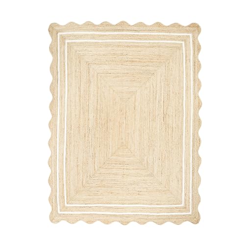 Wave Scalloped Jute Rug Entryway Natural Boho Area Rug Off-White 2'x4' - color: White, size: 2'x4'