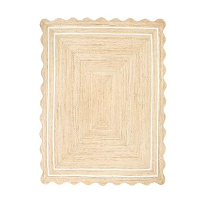 Wave Scalloped Jute Rug Entryway Natural Boho Area Rug Off-White 2'x4' - color: White, size: 2'x4'