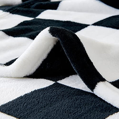 BEDELITE Checkered Fleece Twin Blanket for Couch, Black & White, 60"x80" - color: Black, size: Twin(60"x80")