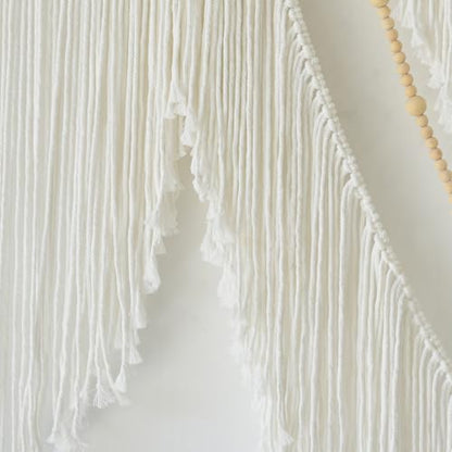 Macrame Wall Hanging Boho Yarn Art Tassel Beaded Handmade Decor 57"W*41"L - color: White