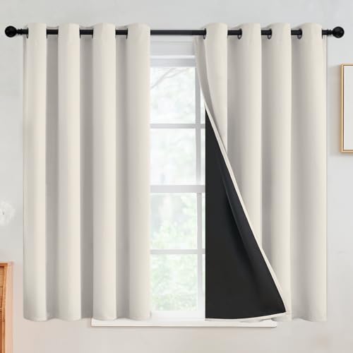 SimpleHome Cream 100% Blackout Curtains Room Darkening Living Room 45 Inch - color: Cream, size: 52"W x 45"L (Pack of 2)