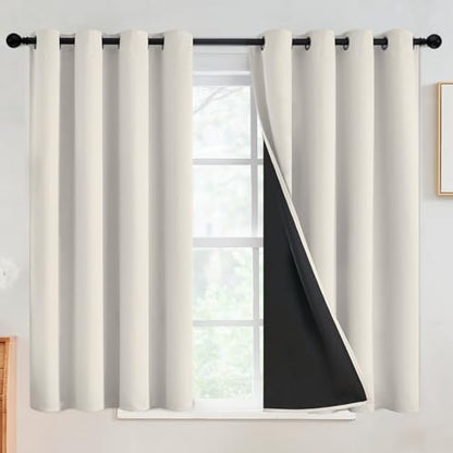 SimpleHome Cream 100% Blackout Curtains Room Darkening Living Room 45 Inch - color: Cream, size: 52"W x 45"L (Pack of 2)