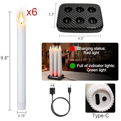 GenSwin Rechargeable Flameless Taper Candles Charging Base & 2 Remote White - color: White-A