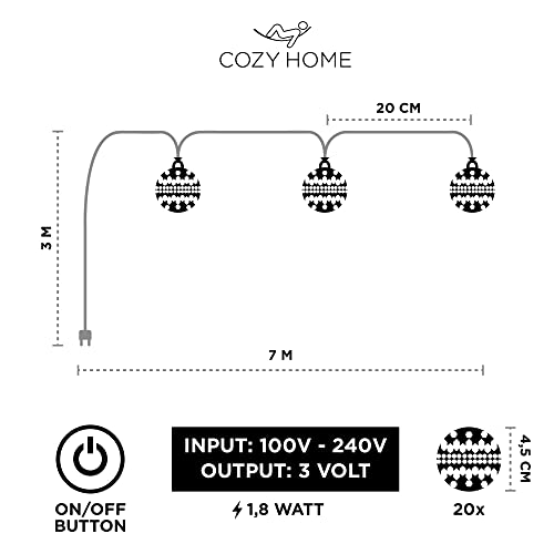 Cobus CozyHome Heart String Lights – 23 FT & 20 Warm White LEDs | Indoor | Christmas Fairy Lights Engagement Wedding Decoration Table Decoration Fairy Lights - size: Stecker - 20 LEDs - 7 Meter