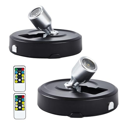2-Pack LED Spotlight Battery Operated Picture Lights,Puck Lights with 2 Remote,Dimmable Stick Spot Lights with Timmer for Wall Painting Dartboard - color: Black Silver