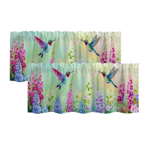 Hummingbird Floral Valances for Windows 2 Pack,Rod Pocket Valance Curtains,Small Window Treatment Valances for Kitchen Living Room,Bedroom,Bathroom,Home Decor,18x54 Inch,2 Panel - color: Hummingbird01, size: 54"W x 18"L (Pack of 2)