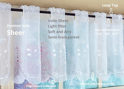 Today's Curtain, Sorento Embroidered Sheer Valance 13", White, 59"W x 13"L - color: White / White, size: 59"W x 13"L (Pack of 1)