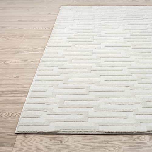 Abani Neutral Cream Area Rug for Living Room, Bedroom - Geometric Pattern - 2' x 3' - Durable & Easy to Clean - size: 2' x 3' (Rectangular)