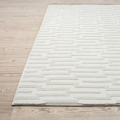 Abani Neutral Cream Area Rug for Living Room, Bedroom - Geometric Pattern - 2' x 3' - Durable & Easy to Clean - size: 2' x 3' (Rectangular)