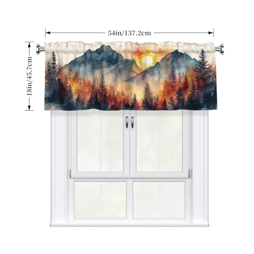 Mountain Landscape Valances for Windows Rod Pocket Curtain Valance 1 Panel Short Curtains for Kitchen Bathroom Living Room Bedroom Window Treatments - color: Mountain Landscape