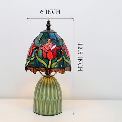 Tiffany Stained Glass Mushroom Table Lamp 12.5 Inch -Blue Red Tulips - color: Blue Red Tulips