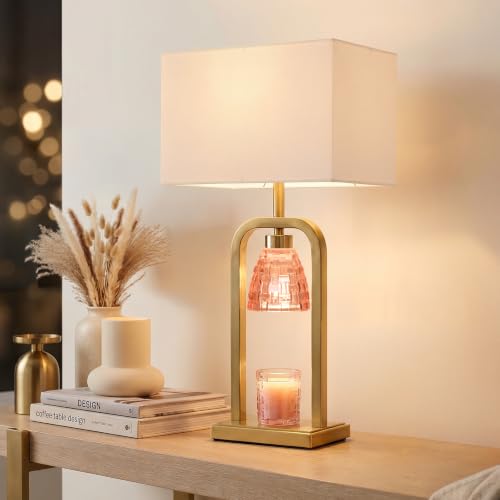 PoKat 21.5'' Pink Table Lamp with Candle Warmer & Gift Box for Bedroom - color: Set of 1 - Pink