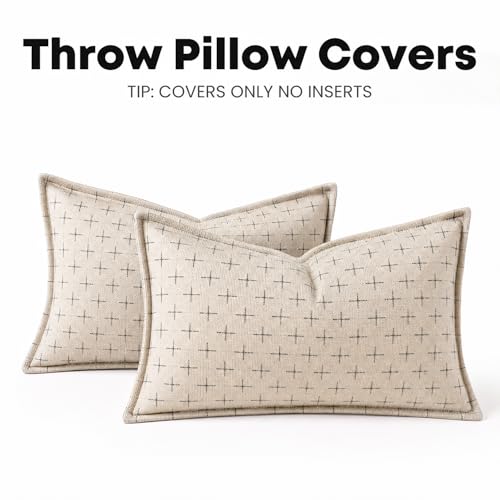 AVOIN colorlife Beige Flange Edge Throw Pillow Covers 20x12 Inch 2PC - color: Beige, size: 20" x 12" (Pack of 2)