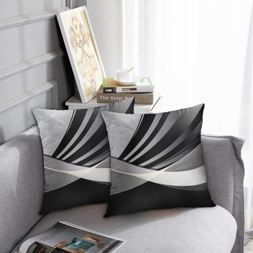 Emvency Throw Pillow Covers Set of 2, 18 x 18 Inch, Abstract Stripes Retro - color: Black and Grey 3, size: 18" x 18" (Pack of 2)