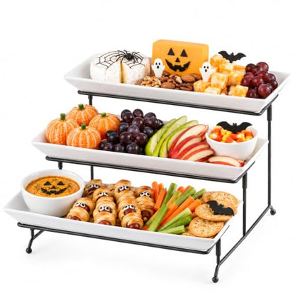 Gomakren 3 Tier Rectangular Serving Tray 14 Inch Serving Platters and Stand - color: Black, size: 15.7" x 13.5" x 9.2"
