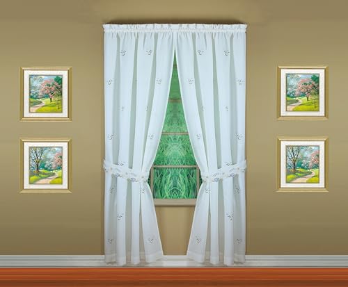 Today's Curtain Verona Reverse Embroidery Panel Pair and Tiebacks, 63", White/Blue, 80" W X 63" L - color: White/Blue, size: 80"W x 63"L (Pack of 1)