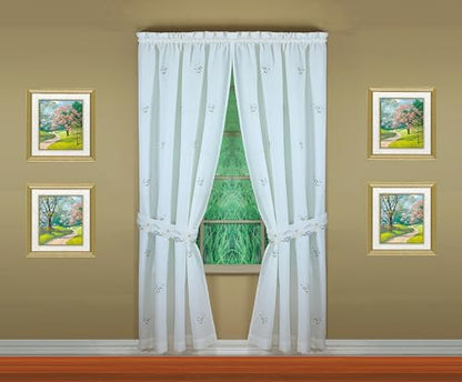 Today's Curtain Verona Reverse Embroidery Panel Pair and Tiebacks, 63", White/Blue, 80" W X 63" L - color: White/Blue, size: 80"W x 63"L (Pack of 1)