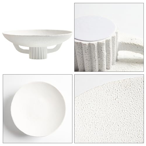 White Resin Decorative Bowl for Boho Modern Home Decor, 11.2" Large Elegant Pedestal Kitchen Fruit Bowl/Key Holder/Potpourri for Entryway Table, Coffee Table, Dining Room,Table Centerpiece Bowl